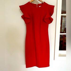 New without tags: Calvin Klein dress, red, flutter sleeves, size 6.
